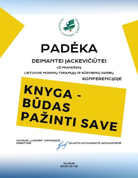 Respublikinėje mokinių tiriamųjų ir kūrybinių darbų konferencijoje „Knyga – būdas pažinti save“