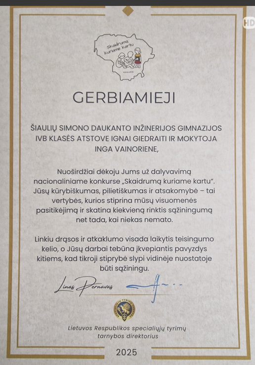 Aš renkuosi sąžiningumą. O tu?